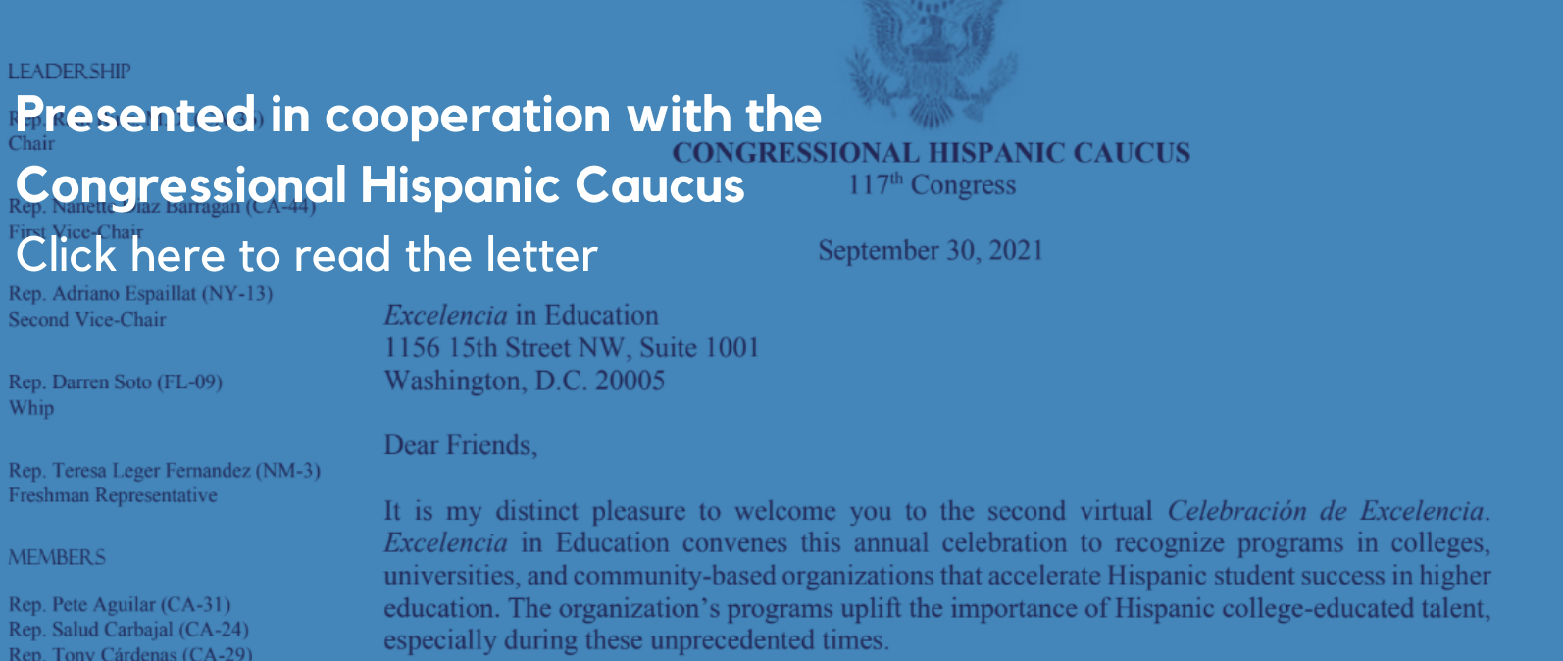 Image-Letter from Congressional Hispanic Caucus to Excelencia in Education for Celebracion de Excelencia 2021